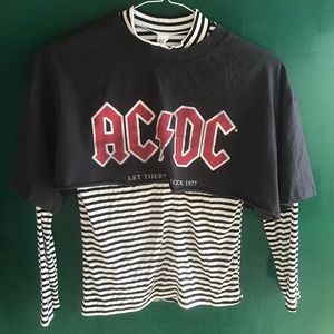 H&M AC/DC Crop Top + Black/White Striped Mockneck Set